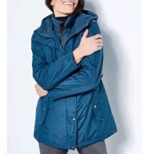 Susan Graver Mater Resistant Anorak Jacket with Fleece Lining Reflective Blue 1X